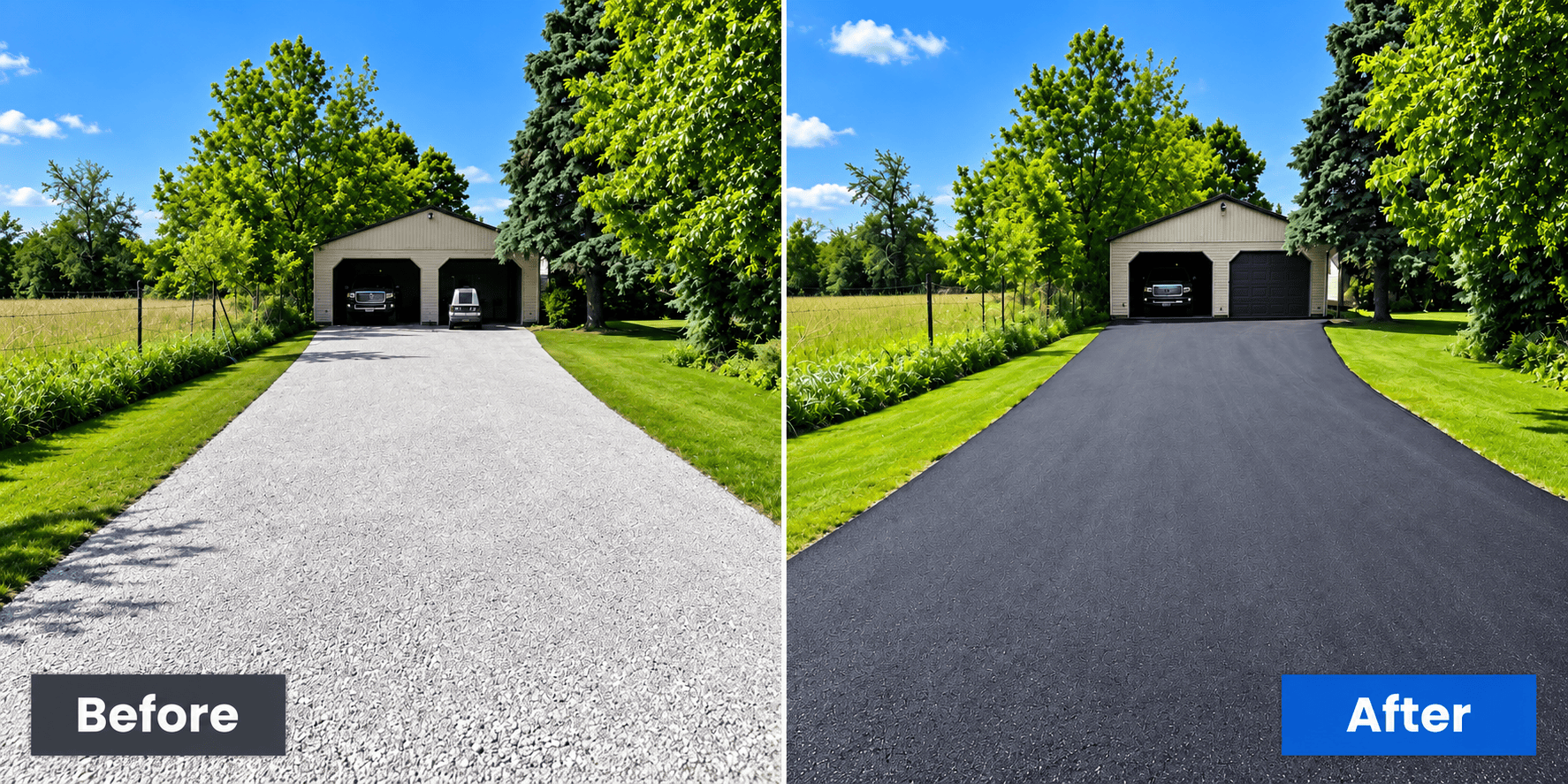 Before and after asphalt driveway paving by Cardona Asphalt Services